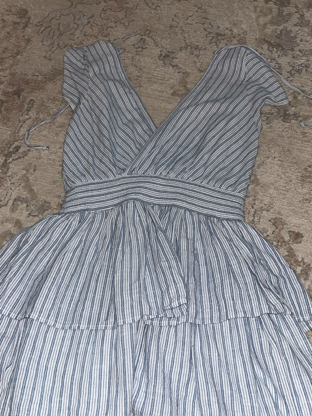 Altar'd State Blue and White Striped V-Neck Tiered Dress